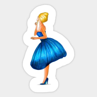 Blonde girl in blue dress Sticker